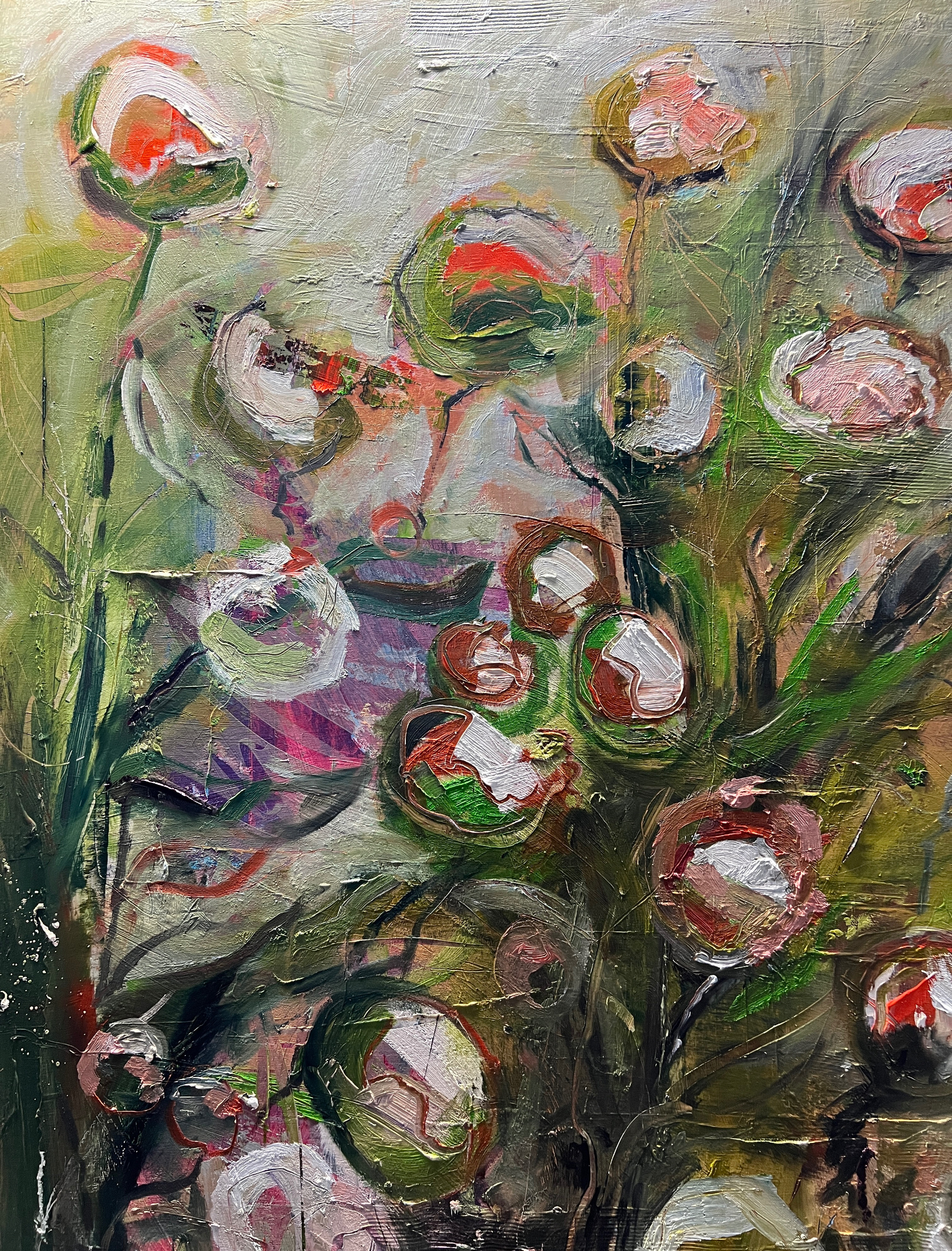 Peony's III, 36"x48", oil on wood panel. Love Undying Series, based on my poem of the same name.