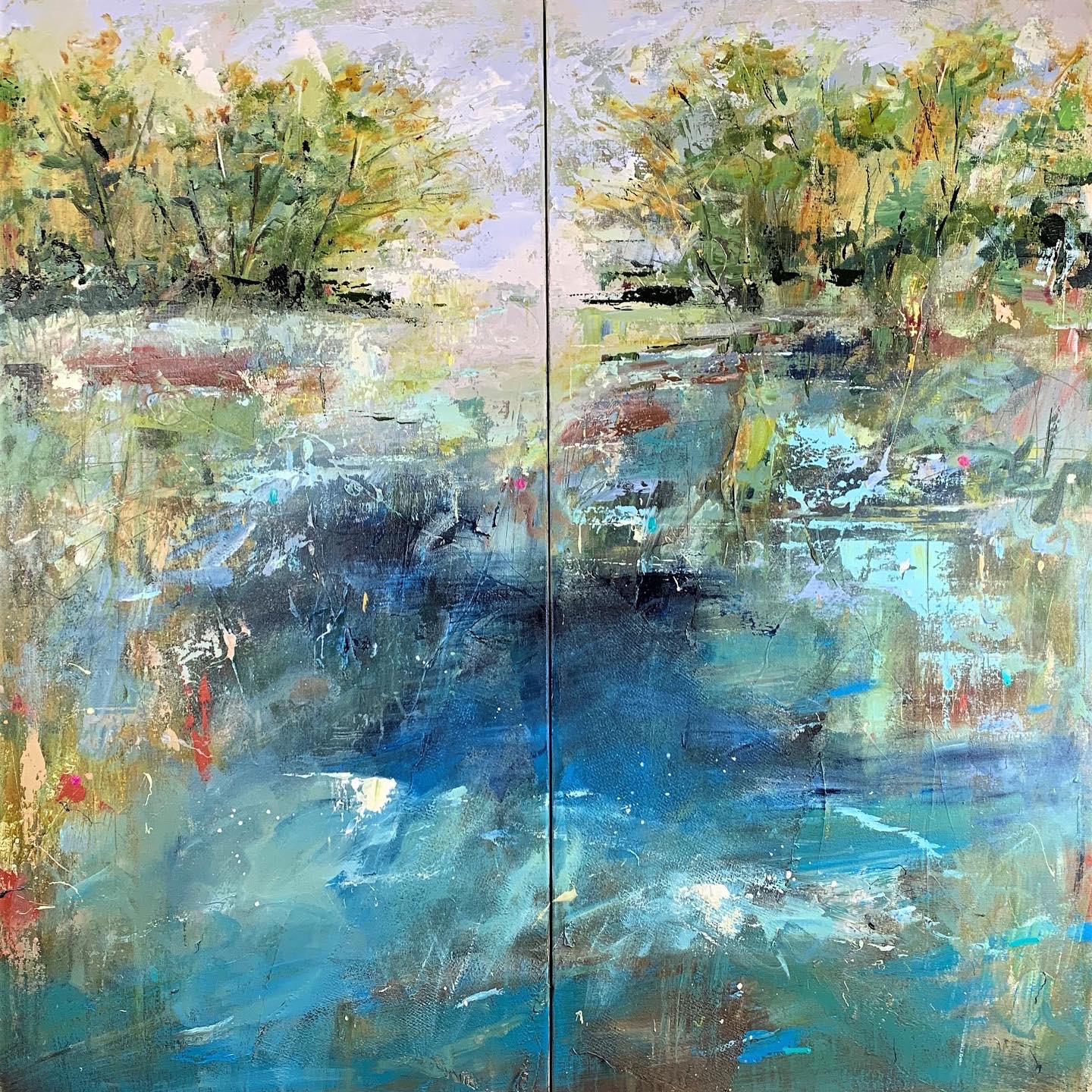 "In the shallows", 48"x48", diptych, oil on canvas.