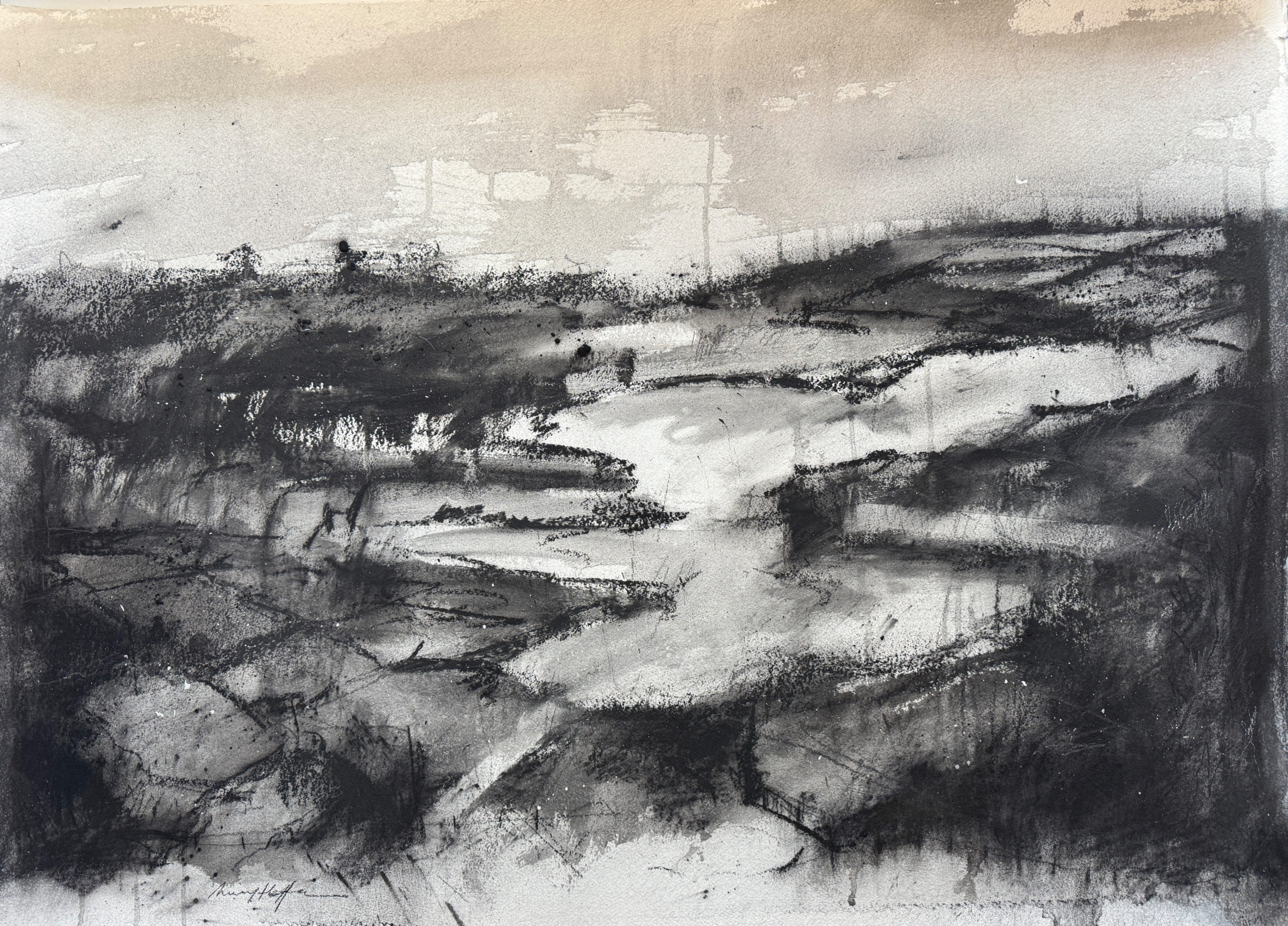 "The Snow Is Falling" I, Series of charcoal drawings. 24" x 36" on 400LB. Arches Watercolr Paper.