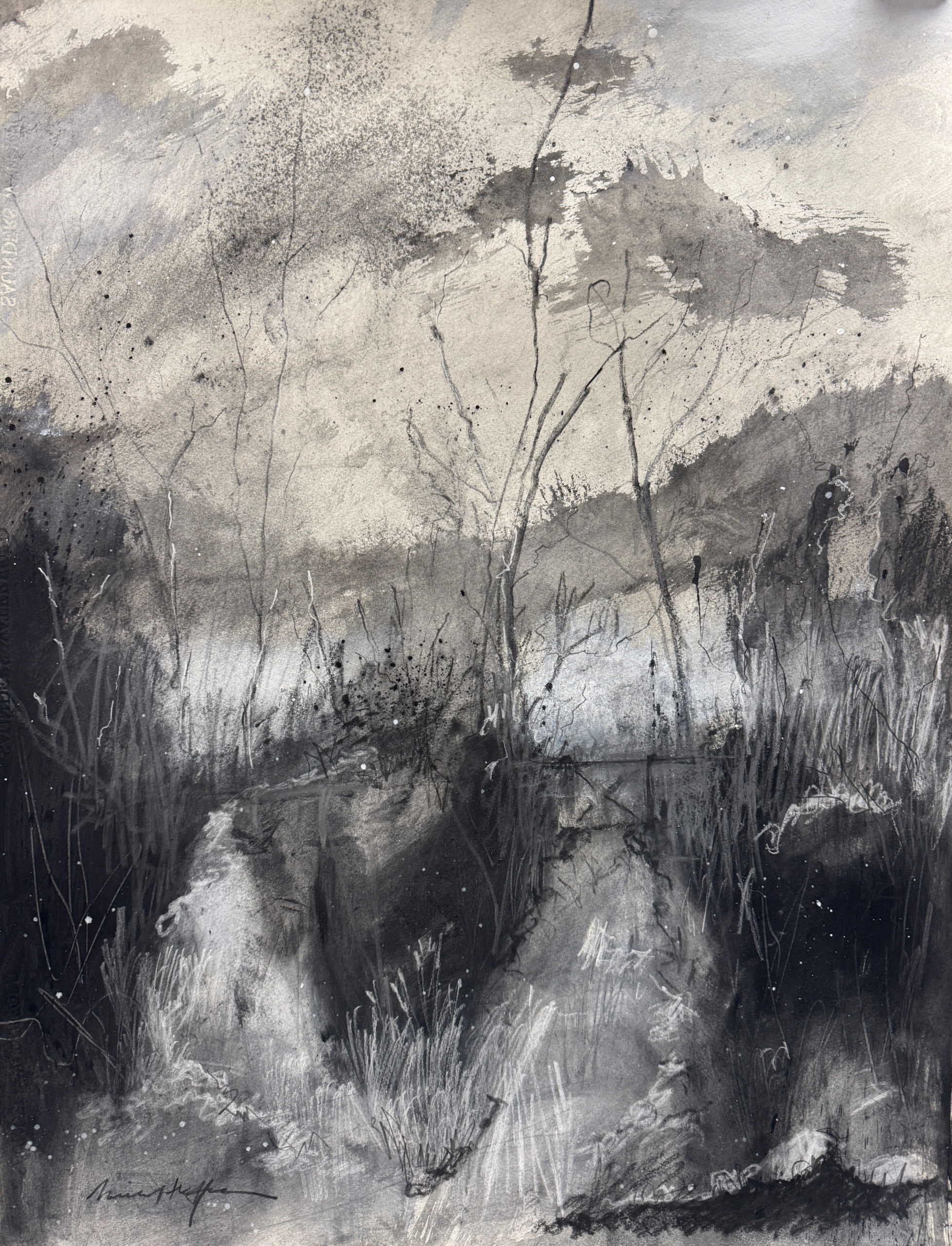 "The Snow Is Falling" V, 22" x 30", charcoal on 140 LB Arches watercolor paper. (sold)