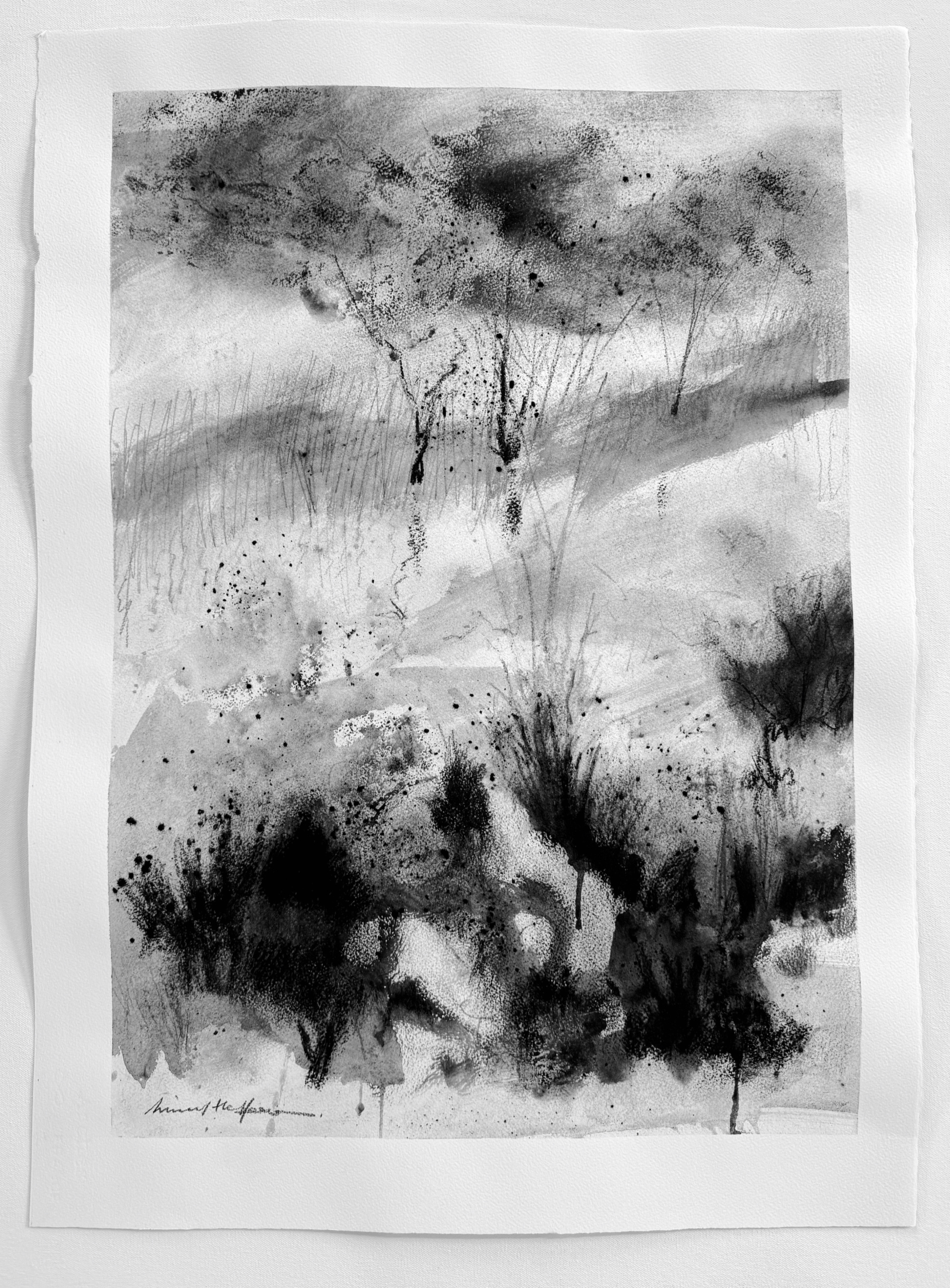 "Sky and water, sky and earth as one" 22x30 inches, charcoal on Arches 140 LB watercolor paper.
