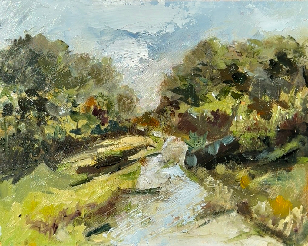 Walking Trail, Cochran Shoals, Trail, Chattahoochee River, Atlanta, Georgia. 8" x10", oil wood panel. Sold.