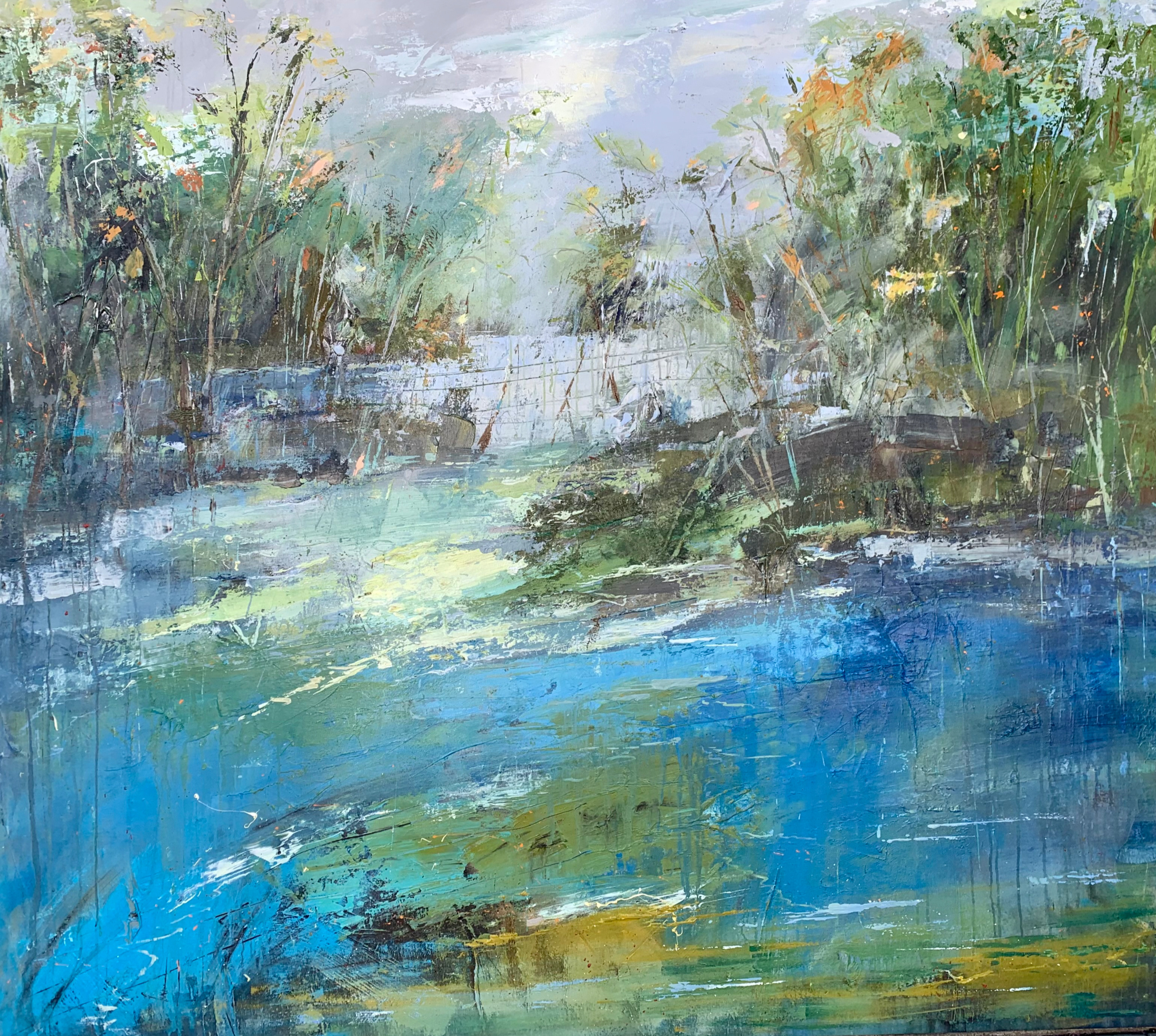 "The Banks" I, 65"x74", acrylic on canvas, this piece is based on my poem with the same title. It is part of a series inspired by the banks of the Chattahoochee River where I visit several times a week.
