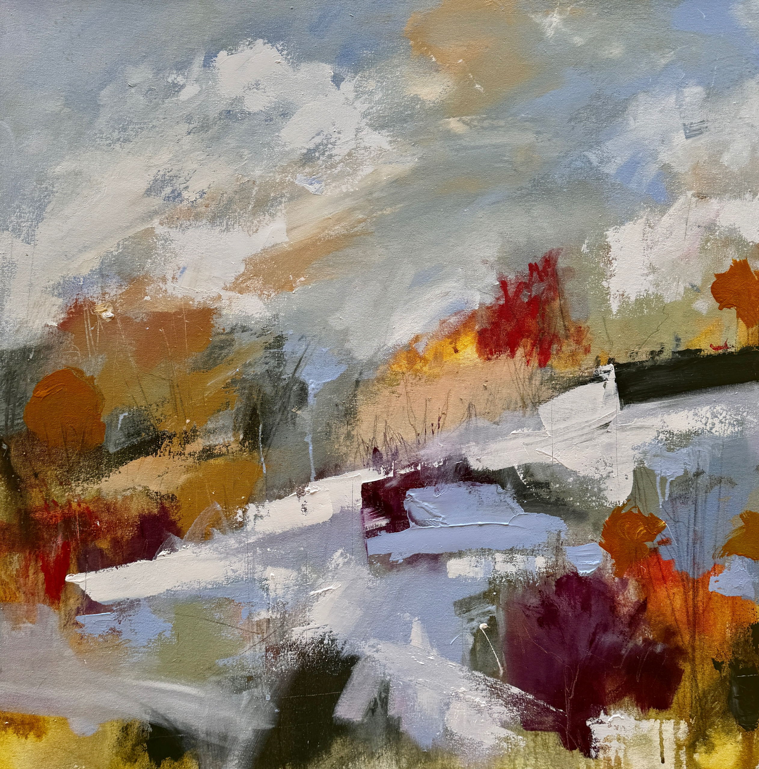 "The Banks Series 25" Colors of Spring in Atlanta along the banks of the Chattahoochee River. 36"x36", acrylic on canvas. (sold)