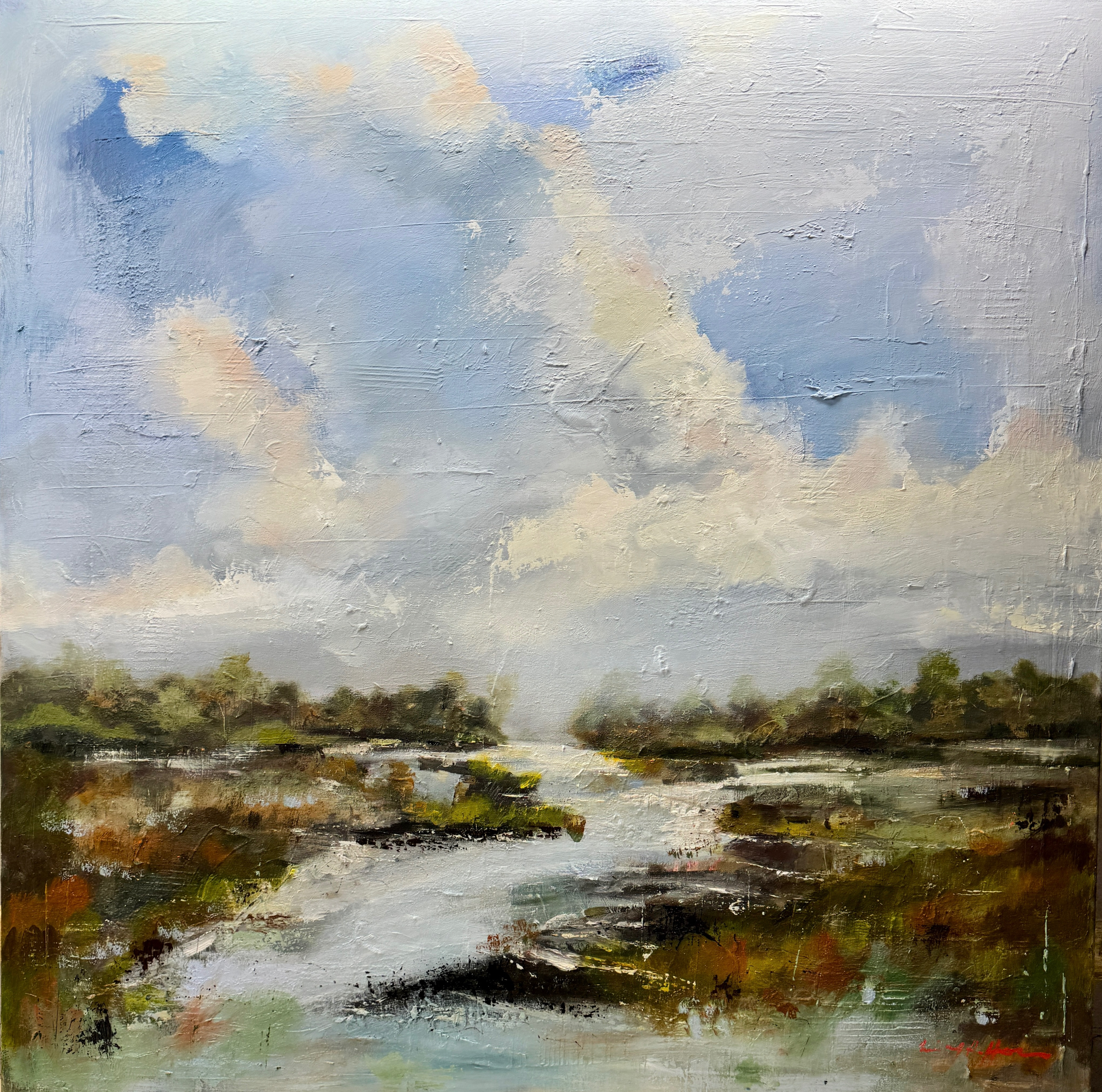 "The Wind Sprang Up" 48"x48" oil on canvas. Poetry Series.