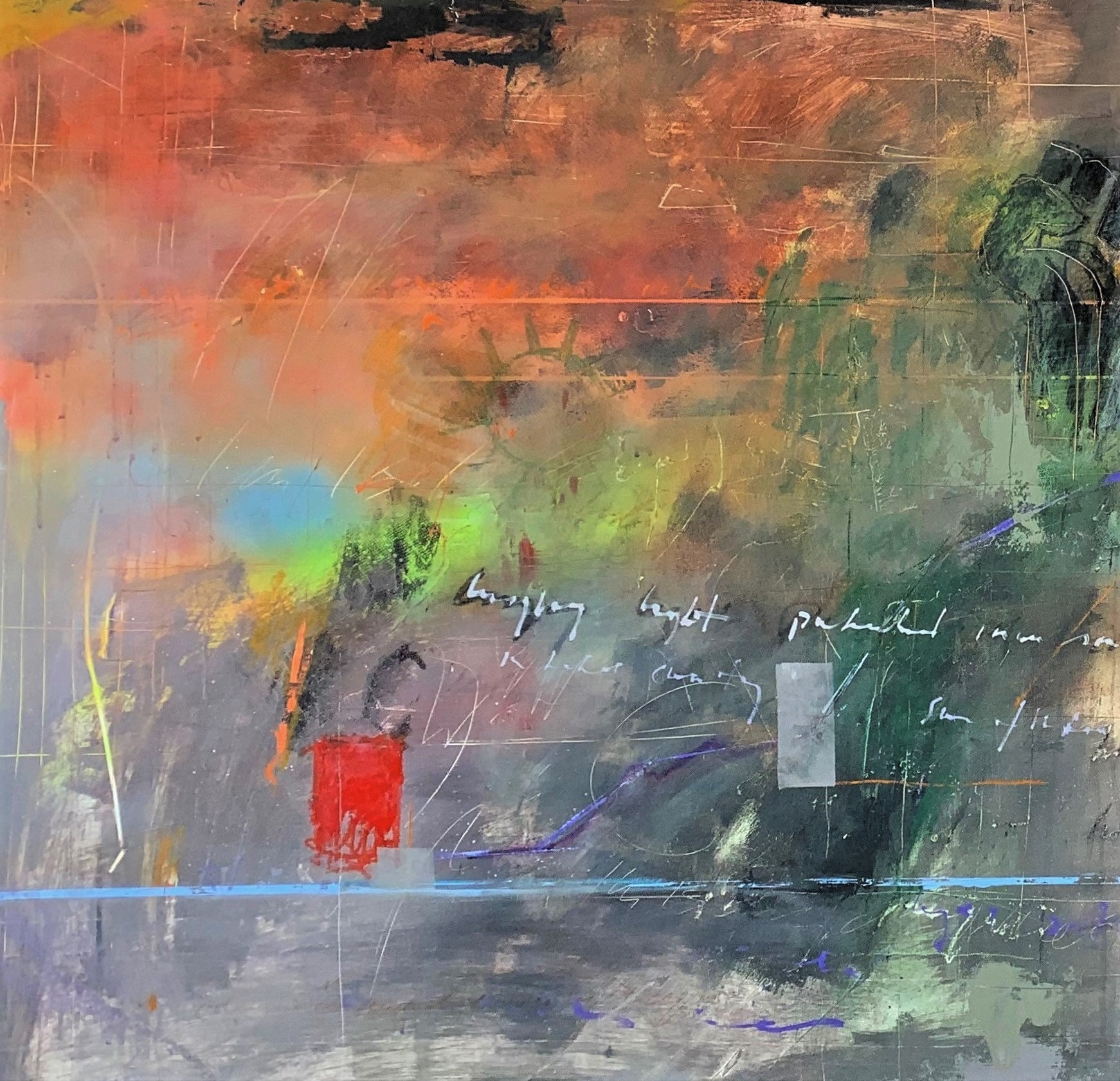 "The Scullery of Humanity" is a 48x48" oil and mixed media painting on a three-inch-deep cradled wood panel, the left side of a diptych. Please take a look at the next post for the right side. Created during the pandemic.