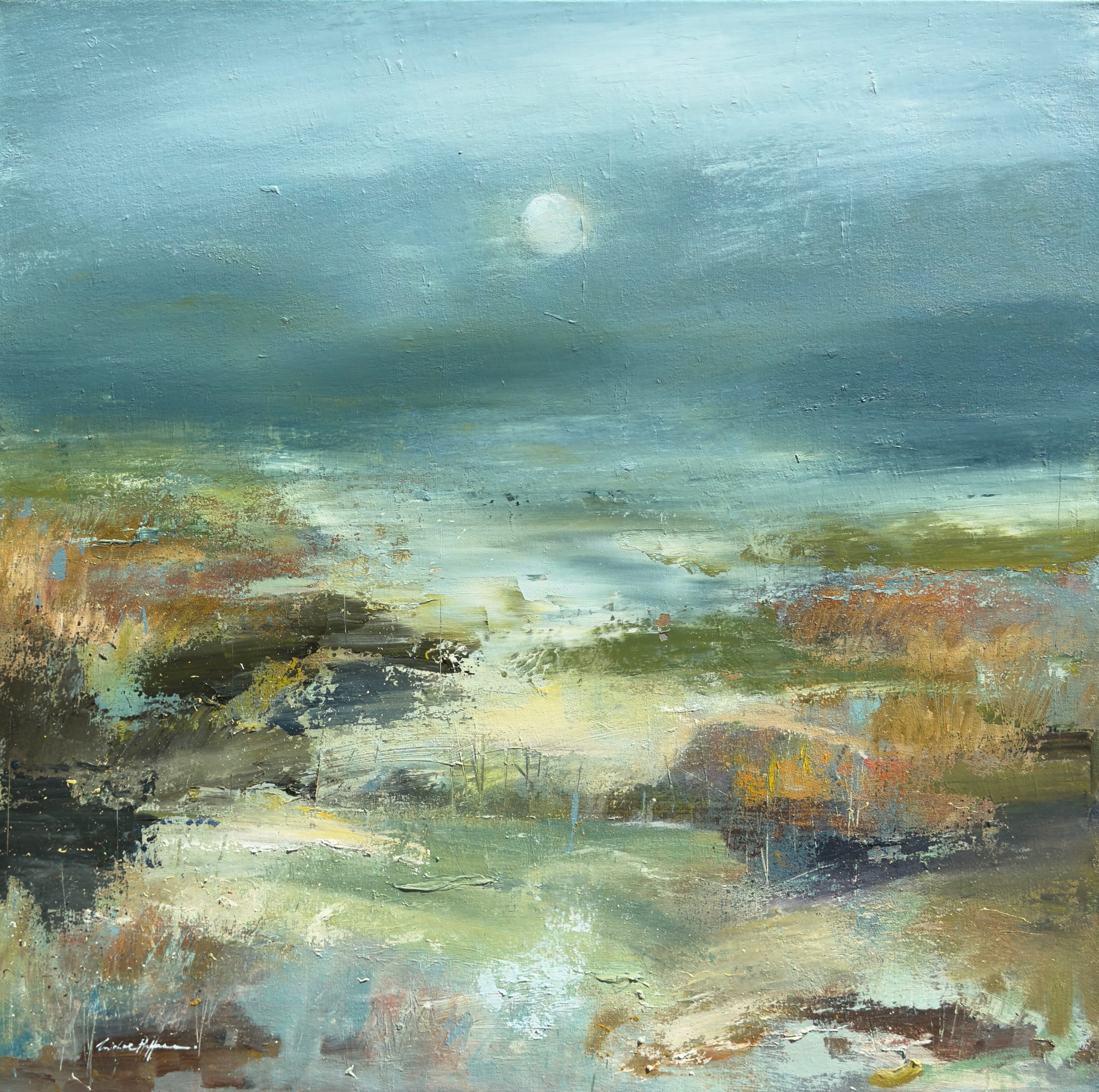 The Moonlit Marsh. 36" x 36' oil on canvas.