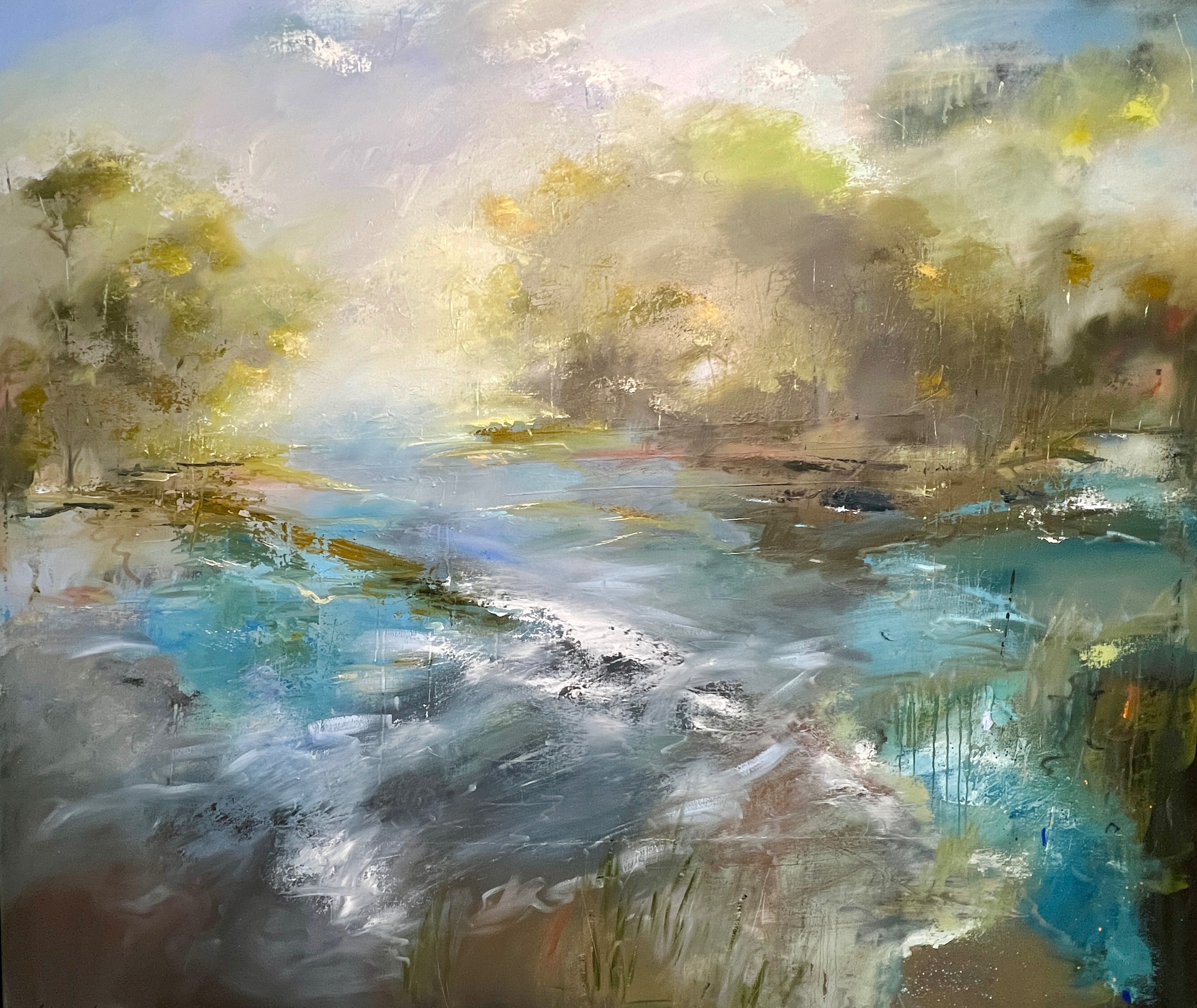 "wayfinding" 65x72 inches, oil on canvas. This anchor painting is part of an ongoing body of work that explores the language of the Chattahoochee River and its microclimates as a metaphor in painting and poetry.
